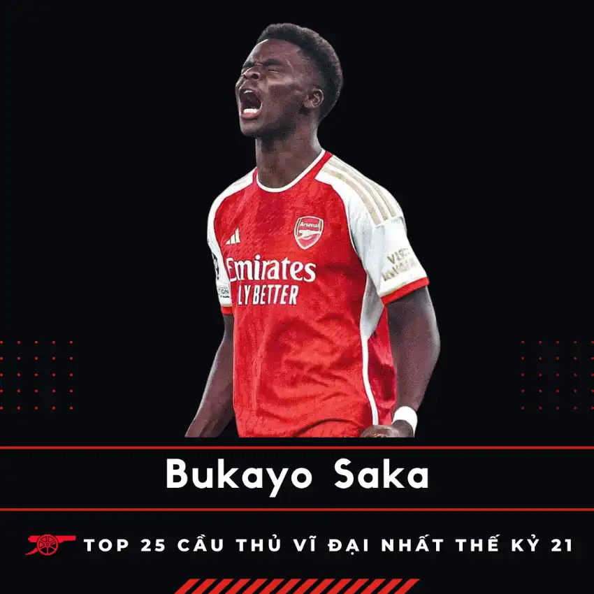 Bukayo Saka - Top 25 cầu thủ vĩ đại nhất của Arsenal thế kỷ 21